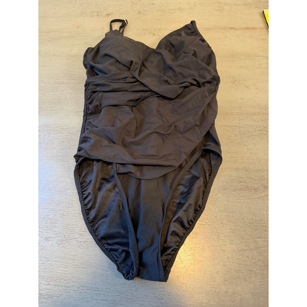 Miraclesuit Womens Black One Piece Swimsuit Size 16 Ruched Slimming 56616P